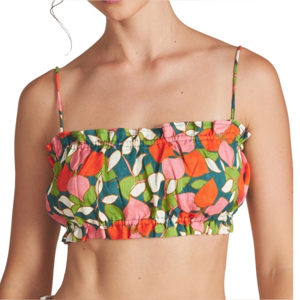 New Trovata Brigette Bandeau Top S Rainforest Linen Adjustable Straps